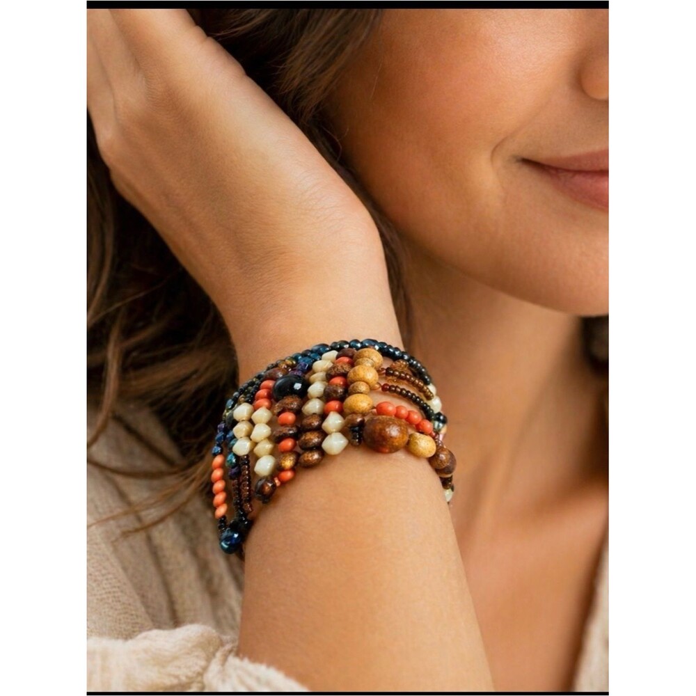 Beaded Boho Spiral Bracelet Jewel Toned Women's​